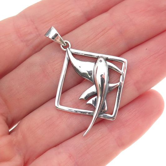 925 Sterling Silver Vintage Fish Oxidized Charm Pendant