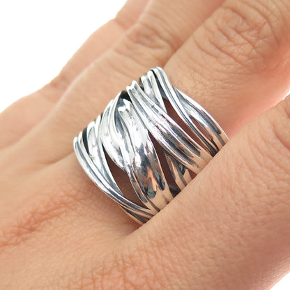 925 Sterling Silver Vintage Modernist Crisscross Oxidized Ring Size 10