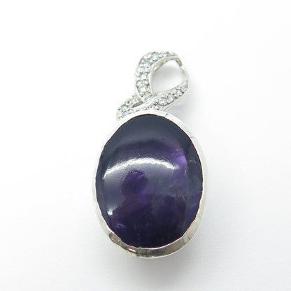 925 Sterling Silver Vintage Real Amethyst & C Z Oval Pendant