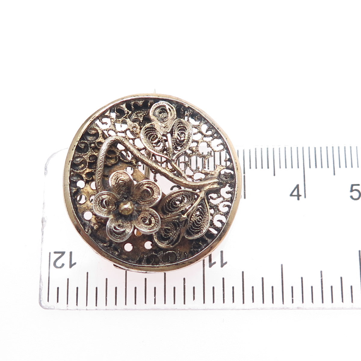 Gold Plated Antique Art Deco Rose Flower Filigree Pin Brooch