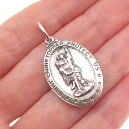 THEDA 925 Sterling Silver Antique Art Deco St. Mary Slide Double Charm Pendant