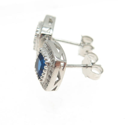 925 Sterling Silver White & Blue C Z Stud Earrings