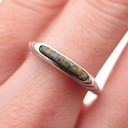 CAROLYN POLLACK 925 Sterling Vintage Real Turquoise Inlay Stackable Ring Size 7