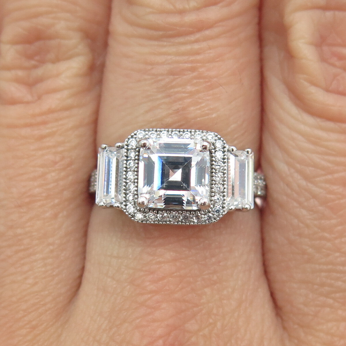 925 Sterling Silver Multi-Cut C Z Engagement Ring Size 7.25