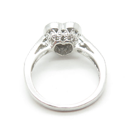 925 Sterling Silver Real Round-Cut Diamond Accent Heart Love Ring Size 7