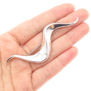 925 Sterling Silver Vintage Modernist Wavy Oxidized Pin Brooch