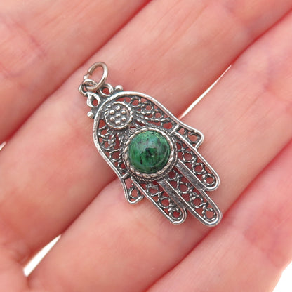 925 Sterling Silver Vintage Real Eilat Hamsa Amulet Oxidized Charm Pendant