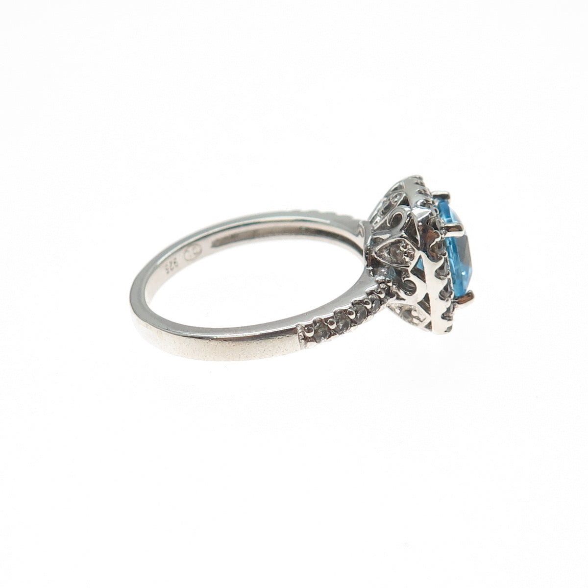 925 Sterling Silver Real Cushion-Cut Blue & Round-Cut White Topaz Ring Size 7