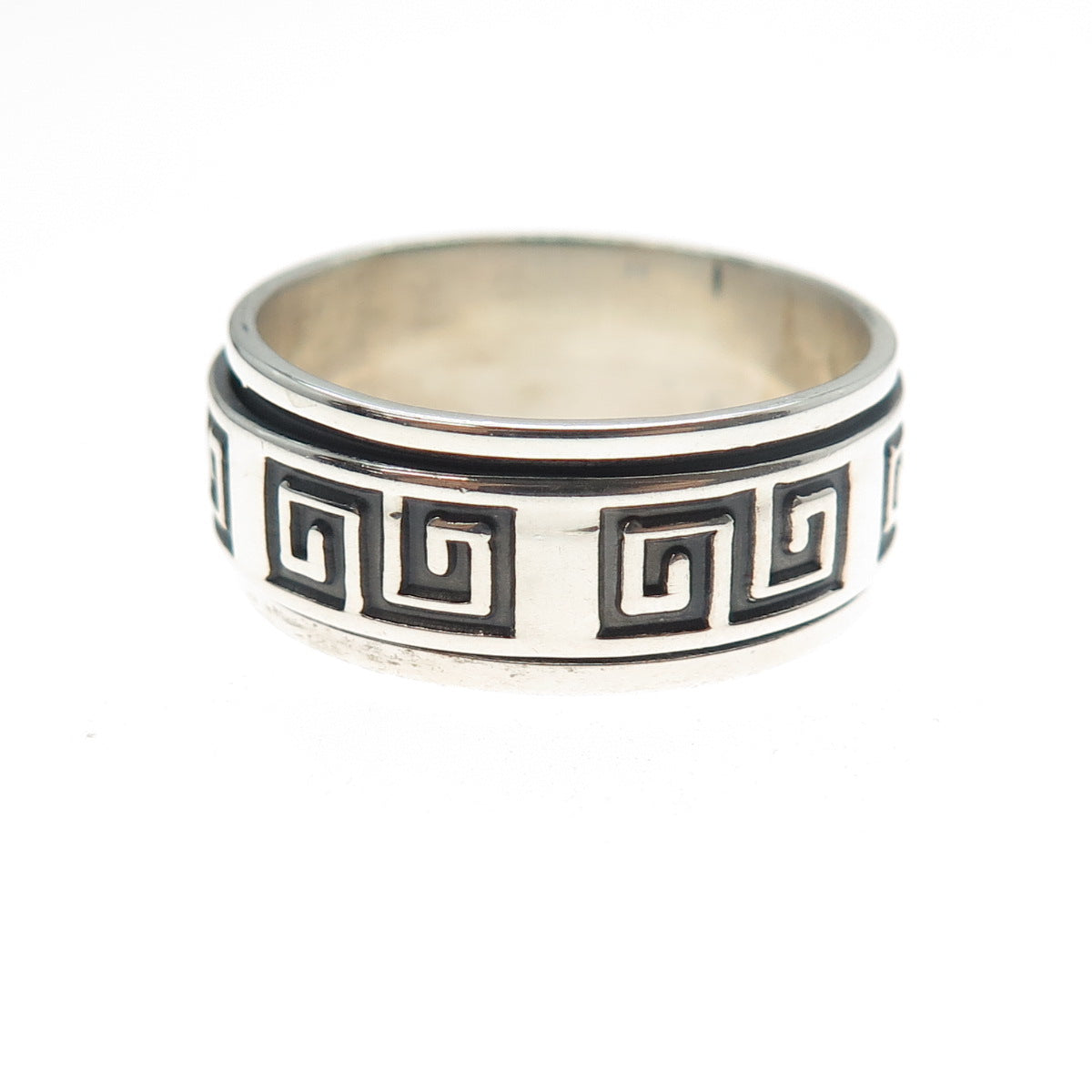 950 Silver Vintage Greek Maze Oxidized Rotating Band Ring Size 10