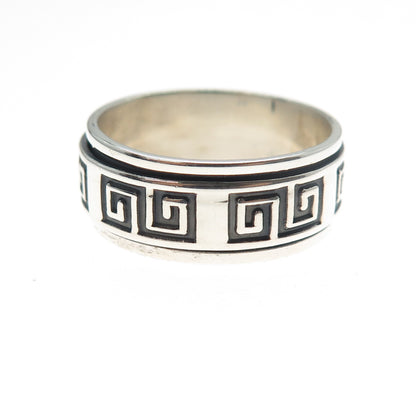 950 Silver Vintage Greek Maze Oxidized Rotating Band Ring Size 10
