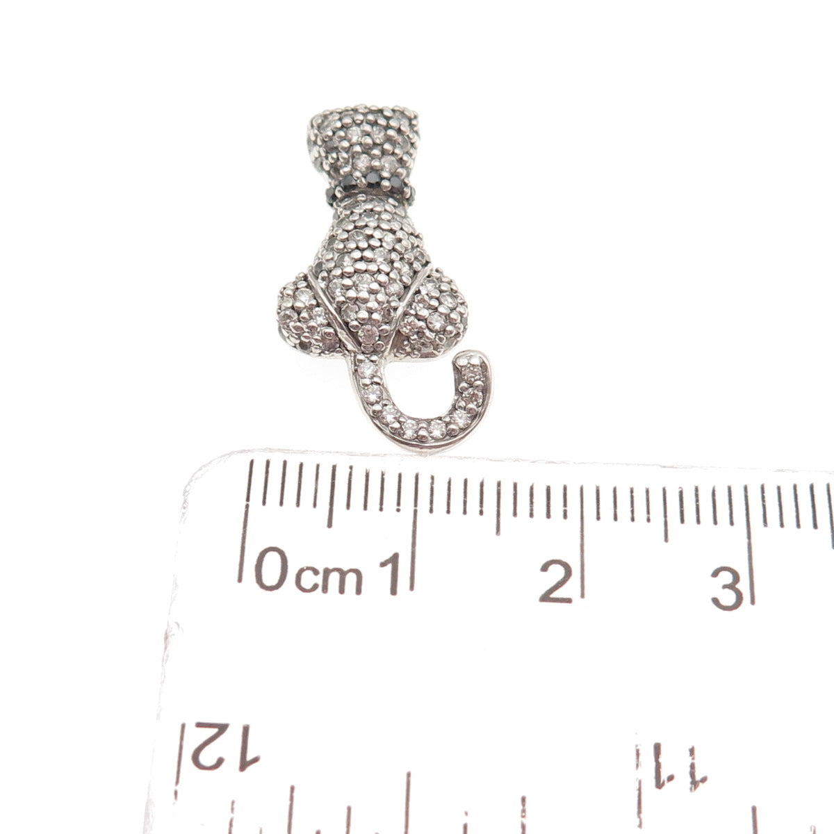 925 Sterling Silver Round-Cut Black & White C Z Cat Slide Charm Pendant