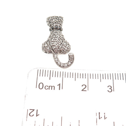 925 Sterling Silver Round-Cut Black & White C Z Cat Slide Charm Pendant