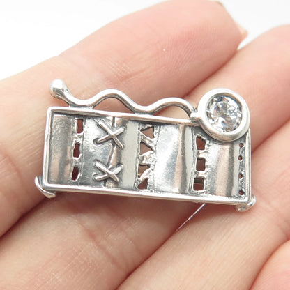 925 Sterling Silver Vintage Round-Cut C Z Modernist Pin Brooch
