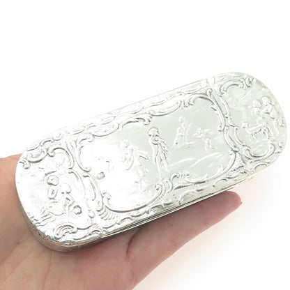 930 Silver Antique Art Deco Netherlands Genre Scene Collectable Tobacco Box