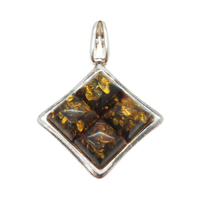 925 Sterling Silver Vintage Real Amber Modernist Pendant