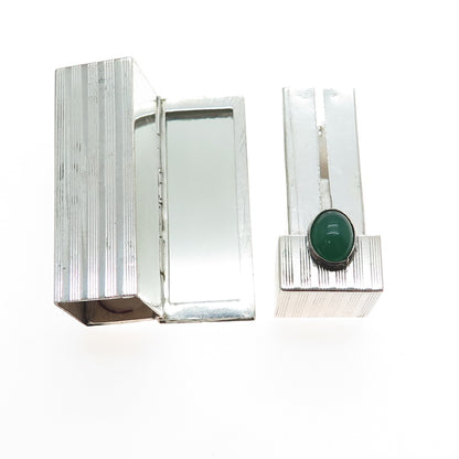 800 Silver Antique Art Deco Italy Real Green Onyx Tube Slide Lipstick Case