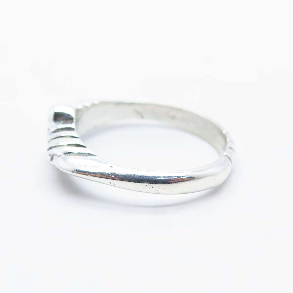 925 Sterling Silver Vintage Ribbed Oval Bar Ring Size 6.75