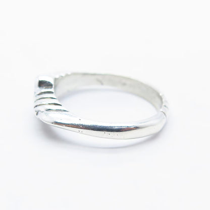 925 Sterling Silver Vintage Ribbed Oval Bar Ring Size 6.75