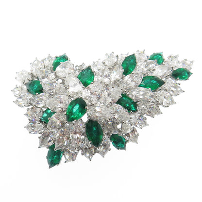 925 Sterling Silver Vintage Pear & Marquise Nano Emerald C Z Sparkle Pin Brooch