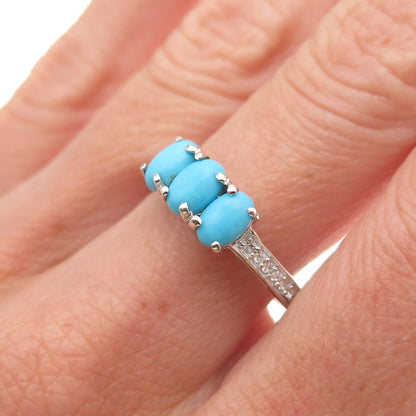 Chuck Clemency 925 Sterling Silver Real Turquoise & White Topaz Ring Size 8.25