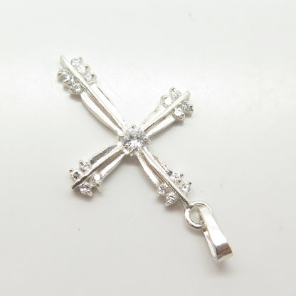 925 Sterling Silver White C Z Cross Pendant