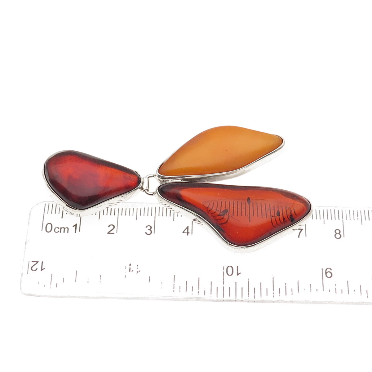 925 Sterling Silver Vintage Real Amber Modernist Slide Pendant