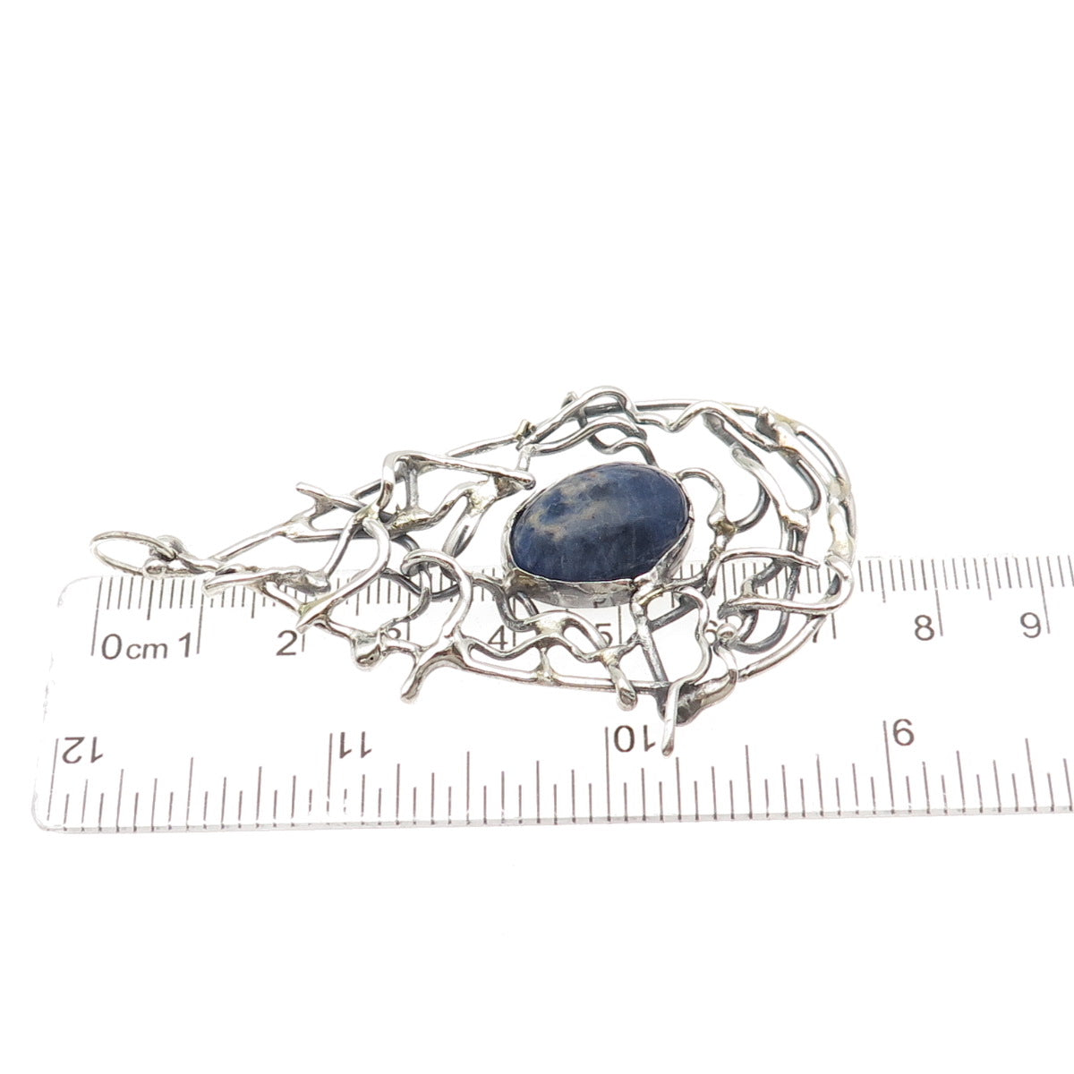 925 Sterling Silver Vintage Real Sodalite Modernist Teardrop Pendant