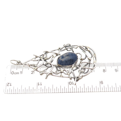 925 Sterling Silver Vintage Real Sodalite Modernist Teardrop Pendant
