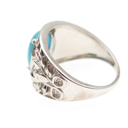 925 Sterling Silver Real Sleeping Beauty Turquoise Floral Ring Size 8