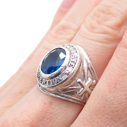 925 Sterling Vintage 1974 Blue C Z Immaculate Conception School Ring Size 6.75