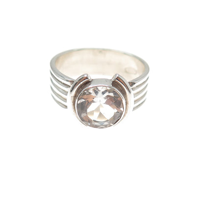 925 Sterling Silver Vintage Round-Cut Clear Crystal Modernist Ring Size 6.25