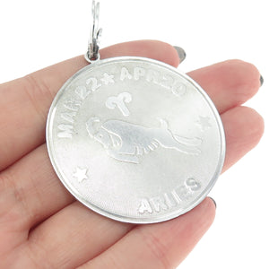 925 Sterling Silver Vintage Aries Zodiac Sign Round Pendant
