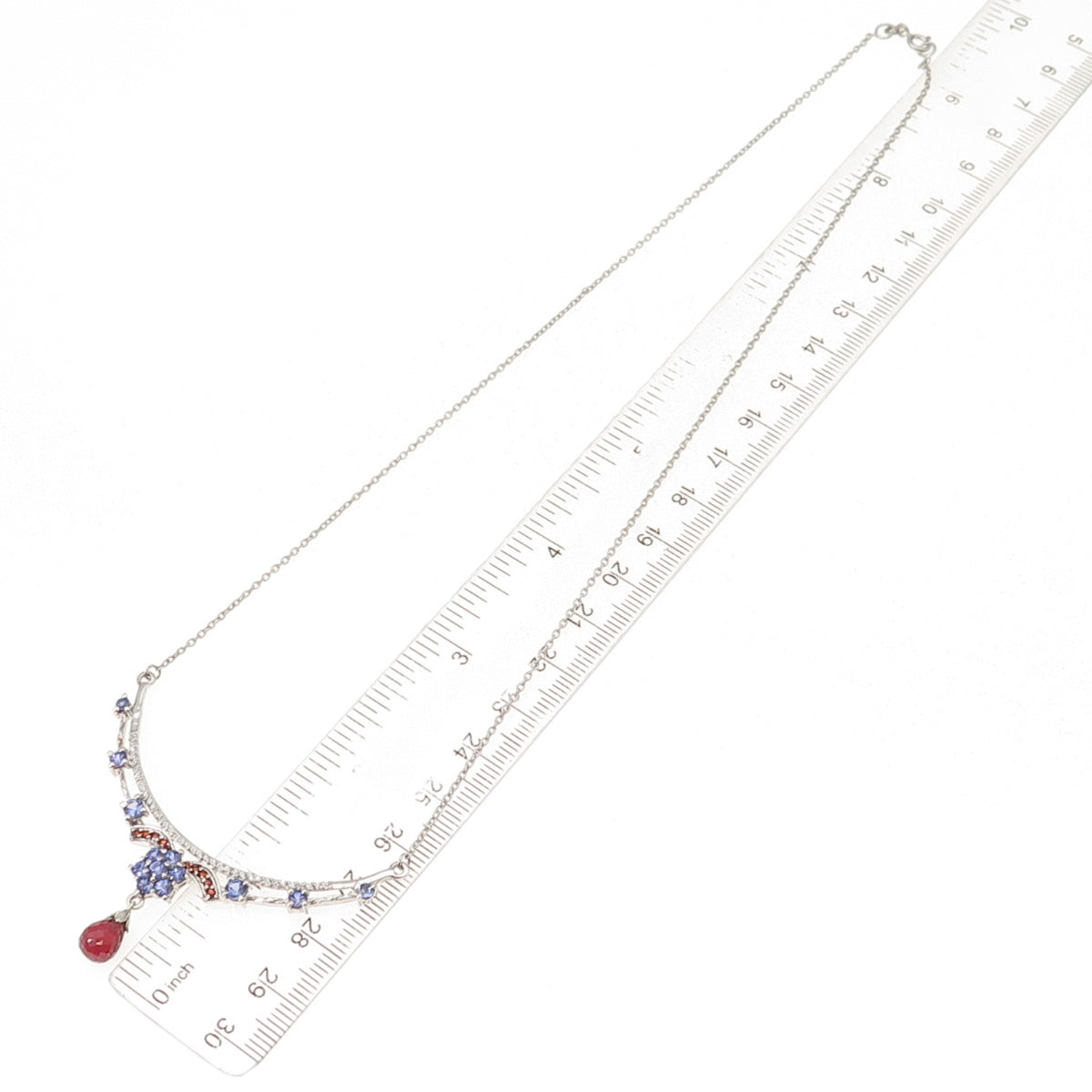 Chuck Clemency Sterling Silver Real Garnet Tanzanite & Topaz Chain Necklace 18"