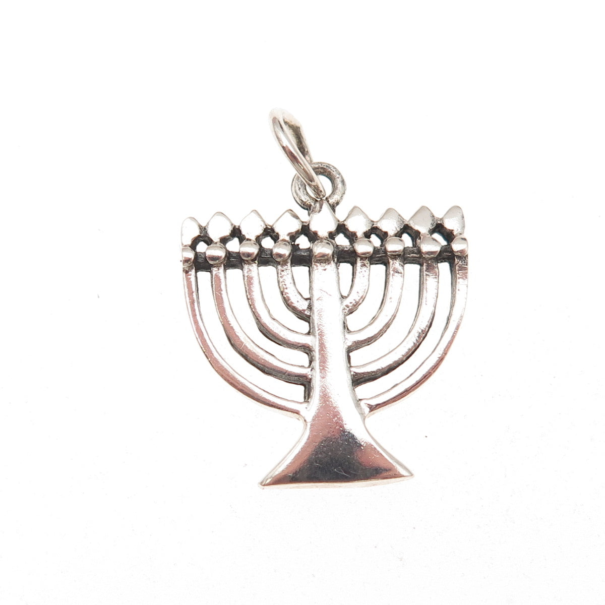 925 Sterling Silver Vintage Menorah Judaica Oxidized Charm Pendant