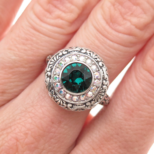 FD Felicia Design 925 Sterling Silver Vintage Rhinestone Ornate Ring Size 7.25
