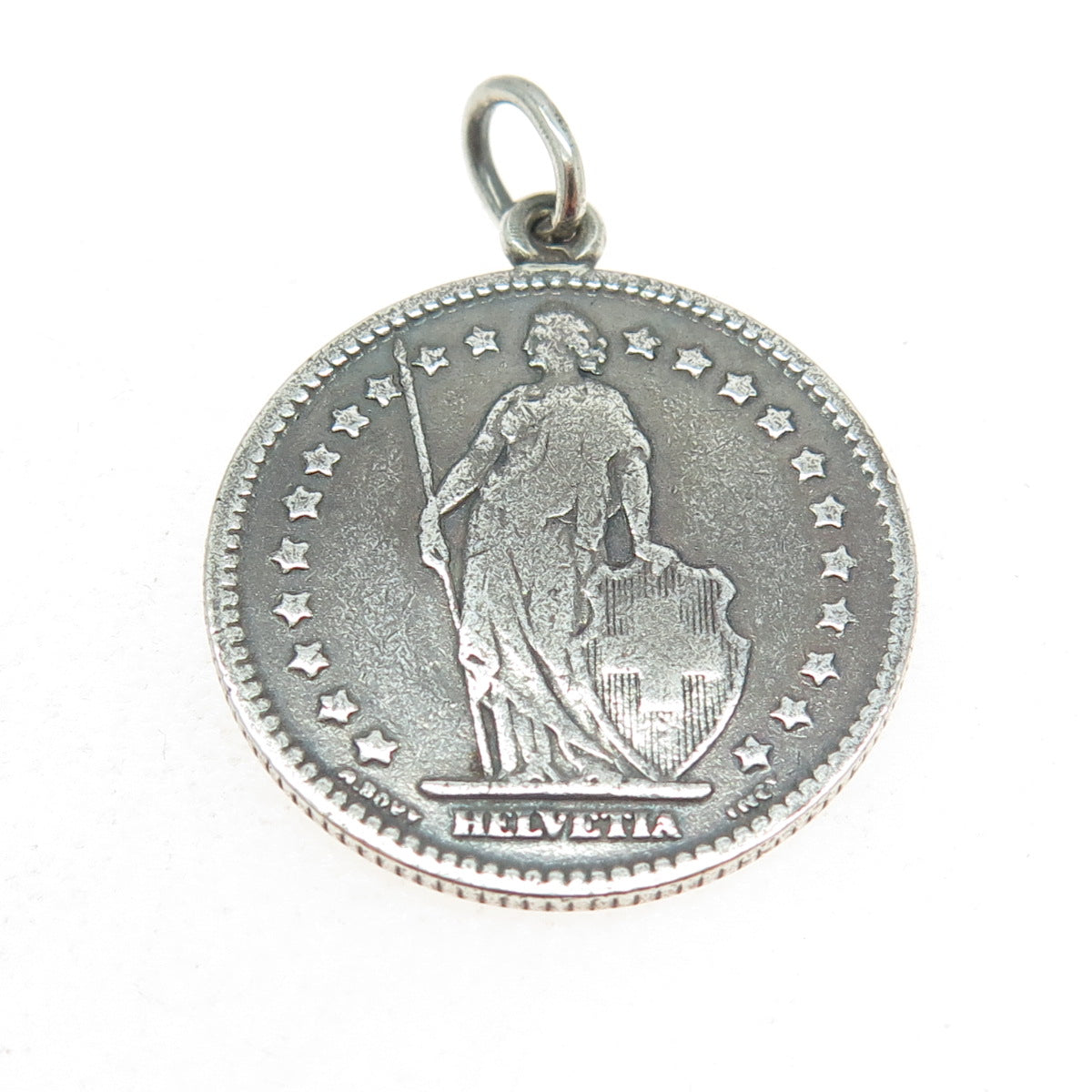 835 Silver Antique 1911 Switzerland One Franc Coin Pendant