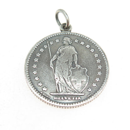 835 Silver Antique 1911 Switzerland One Franc Coin Pendant