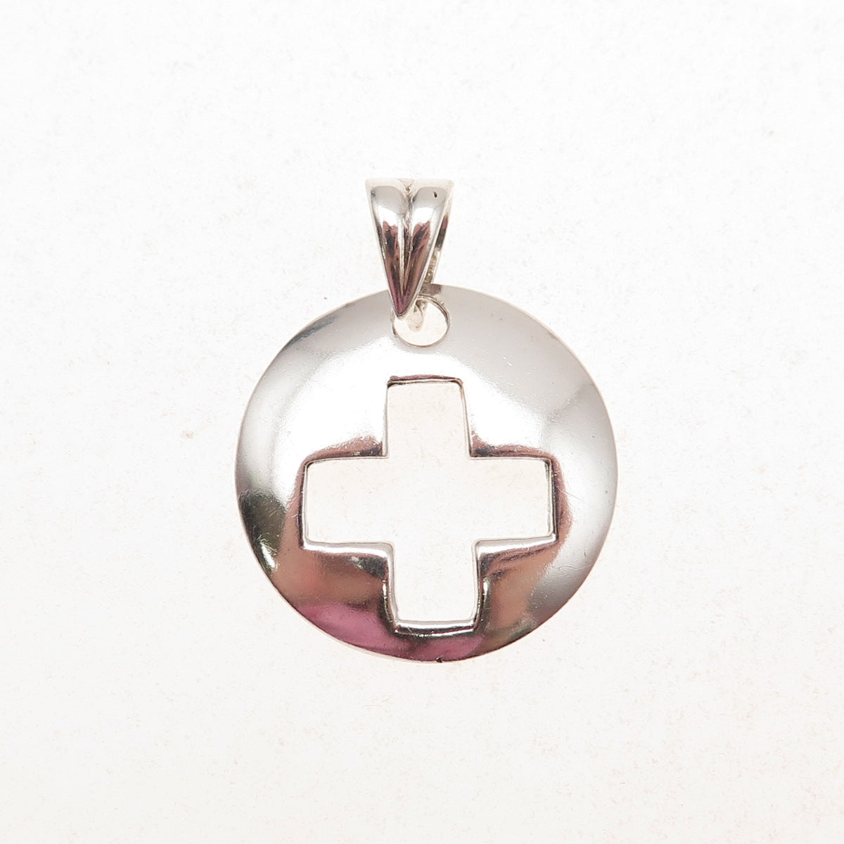 925 Sterling Silver Vintage Cross Disc Charm Pendant