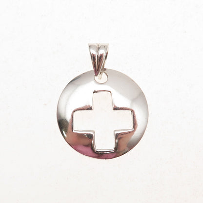 925 Sterling Silver Vintage Cross Disc Charm Pendant