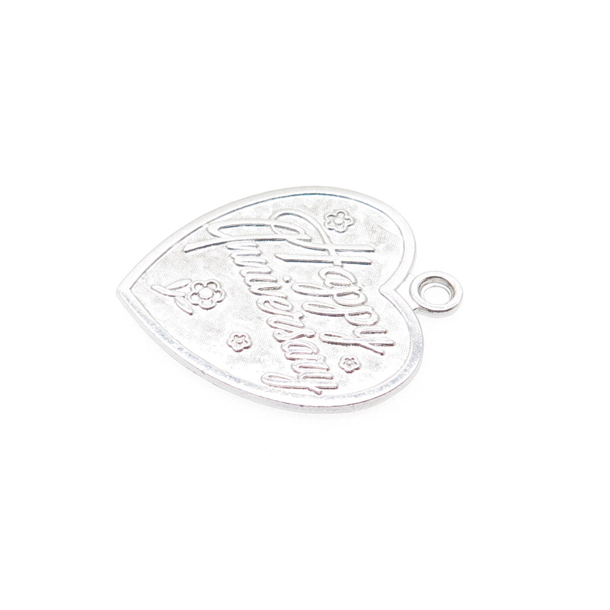LAMODE 925 Sterling Silver Vintage Happy Anniversary Heart Tag Charm Pendant