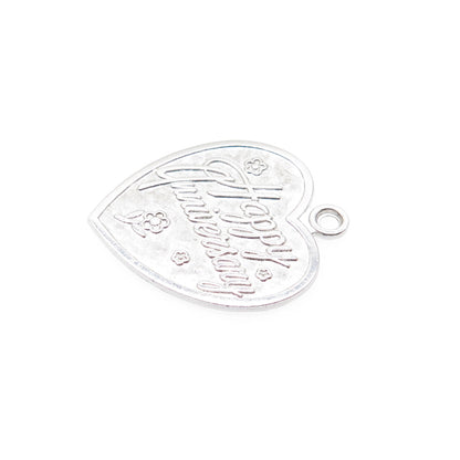LAMODE 925 Sterling Silver Vintage Happy Anniversary Heart Tag Charm Pendant