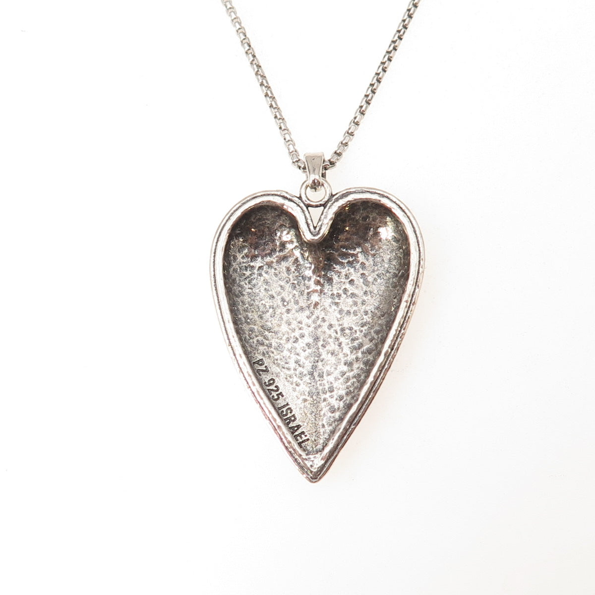 Or Paz PZ 925 Sterling Silver Vintage Israel Heart Round Box Chain Necklace 18"
