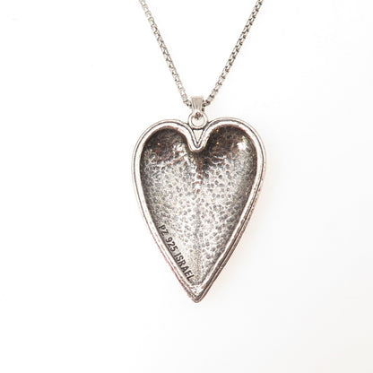 Or Paz PZ 925 Sterling Silver Vintage Israel Heart Round Box Chain Necklace 18"