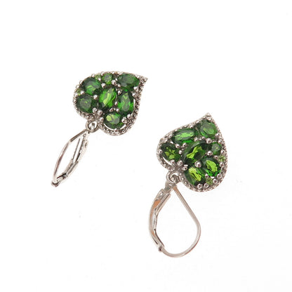 Chuck Clemency 925 Sterling Silver Real Peridot Heart Dangle Earrings