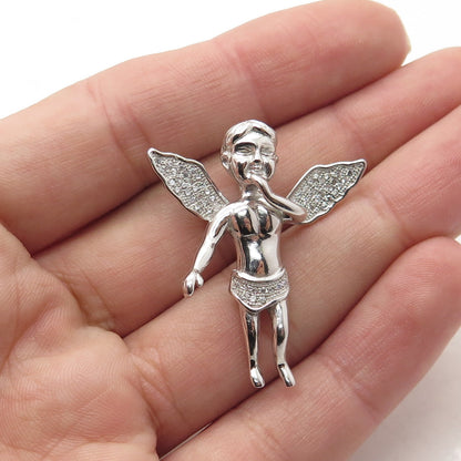 925 Sterling Silver Pave C Z Cherub Angel Slide Pendant