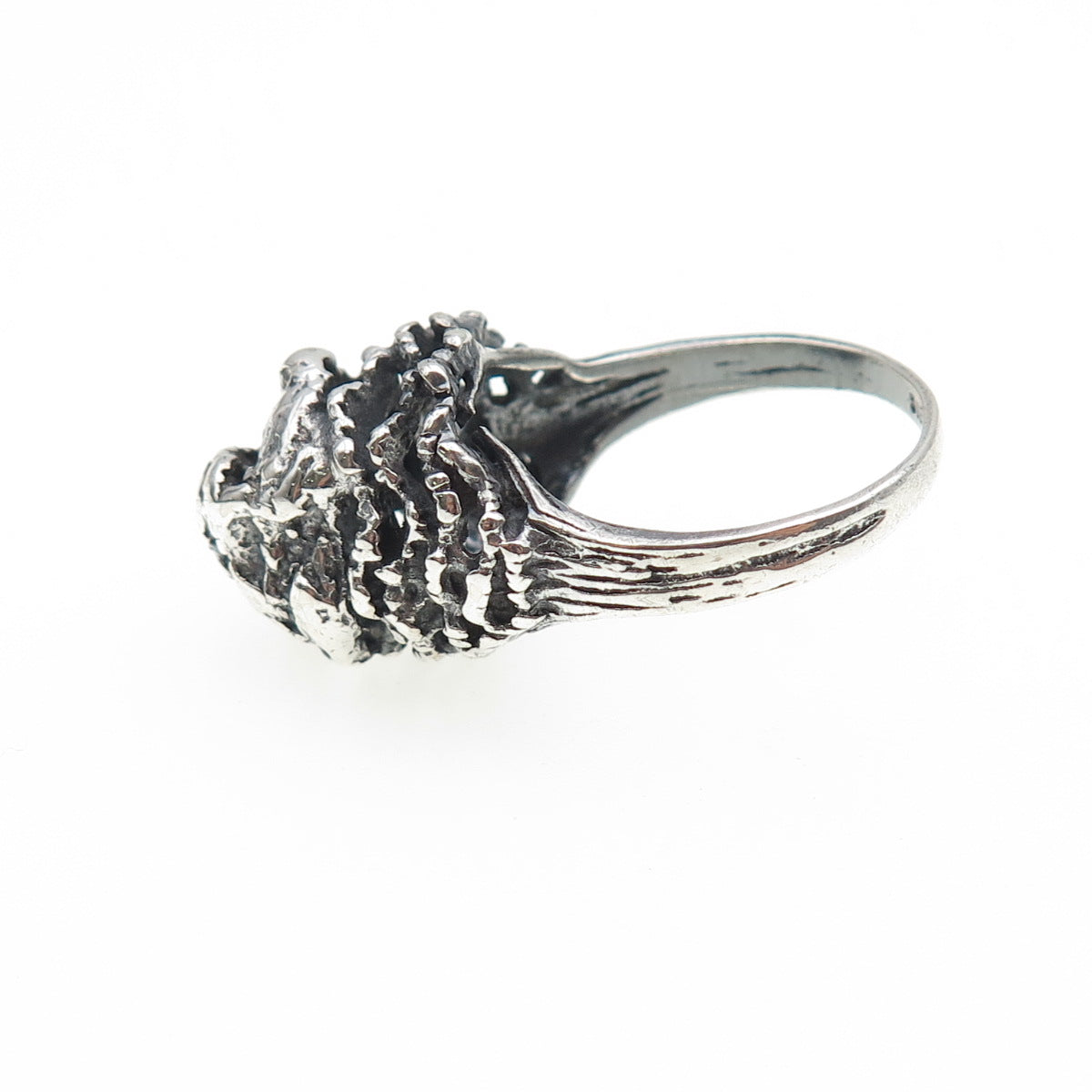 925 Sterling Silver Vintage Modernist Nugget Dome Oxidized Ring Size 8.25