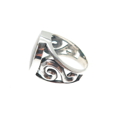 INDIGO 925 Sterling Silver Vintage Real Abalone Shell Spiral Ring Size 6.75