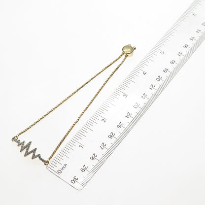 925 Sterling Silver Gold Plated C Z Heartbeat Adjustable Box Bracelet 6-9.25"