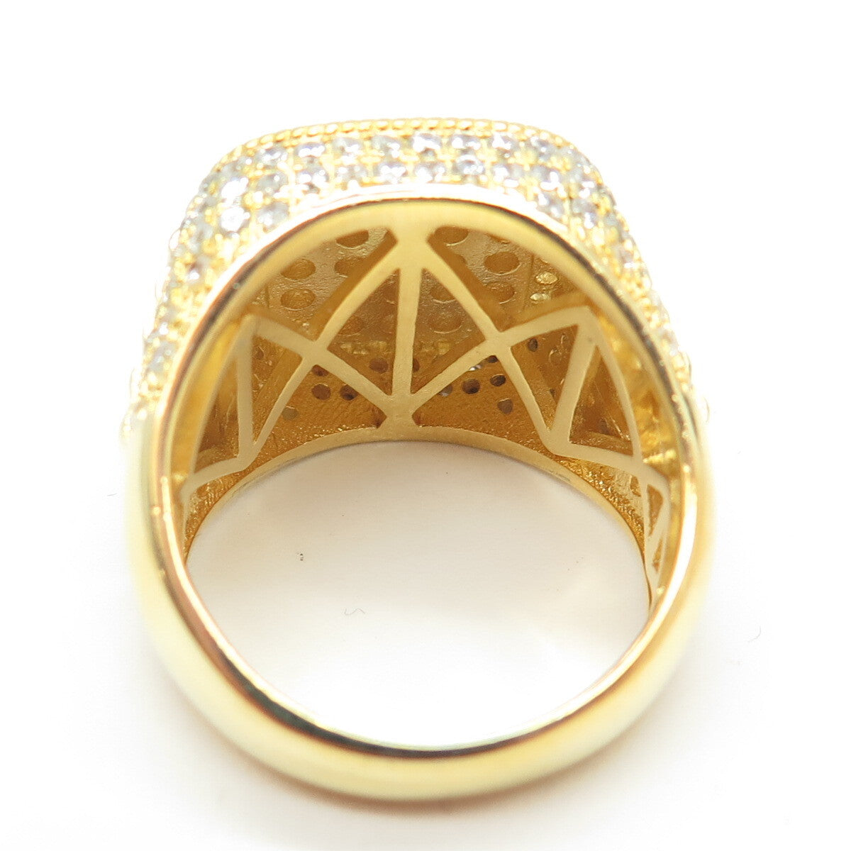 925 Sterling Silver Gold Plated Pave C Z Domed Ring Size 10.75