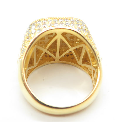 925 Sterling Silver Gold Plated Pave C Z Domed Ring Size 10.75
